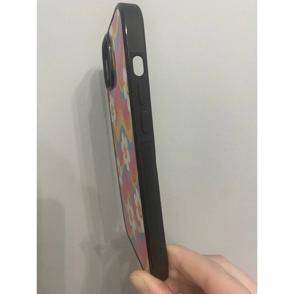 iPhone 14 Plus Case Unisex OS Multicolor Retro‎ Wavy Rainbow Smiley Face Daisy